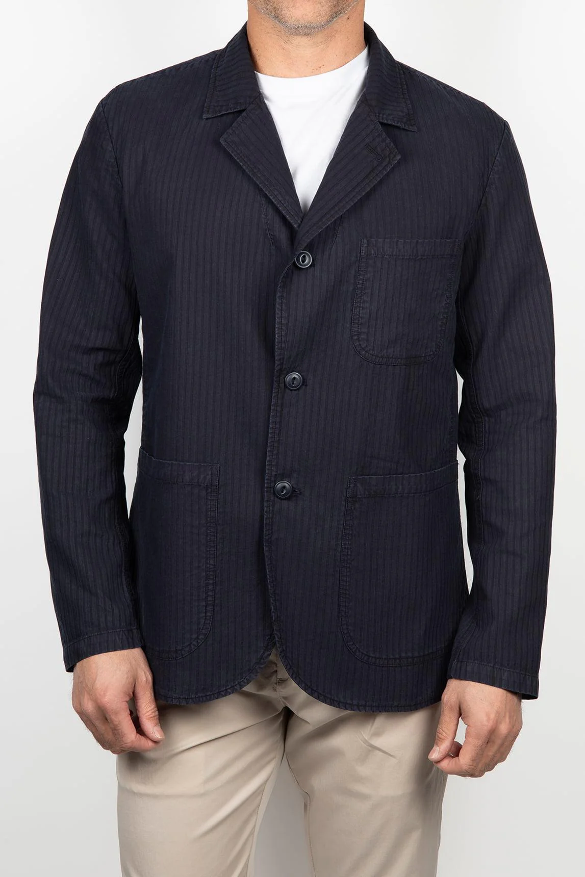 Navy blue textured striped blazer