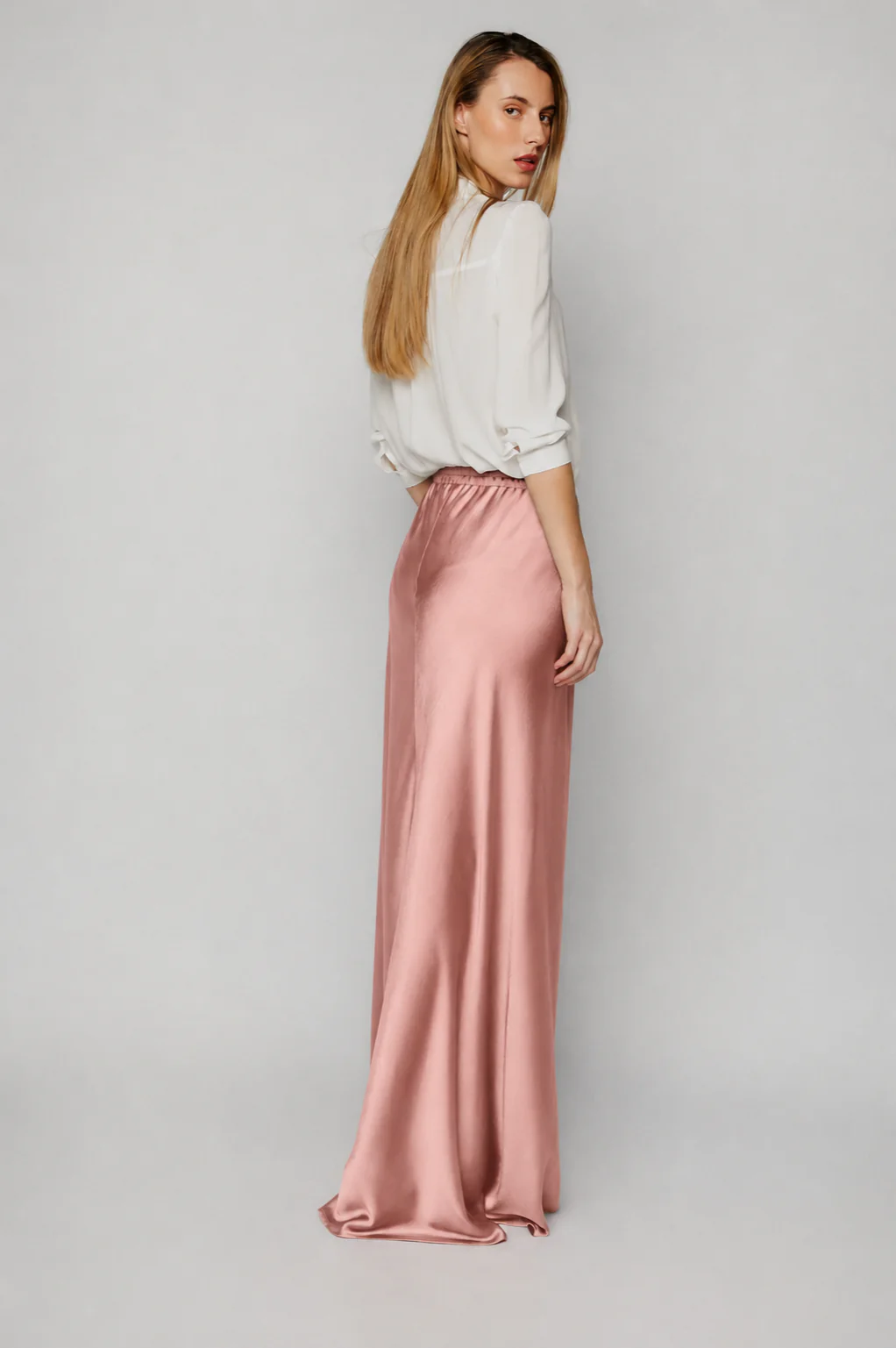 Uriah Dusty Pink Satin Skirt - Image 3