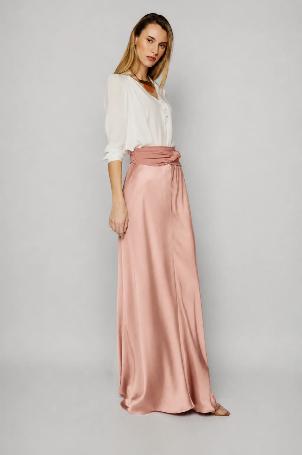 Uriah Dusty Pink Satin Skirt - Image 4