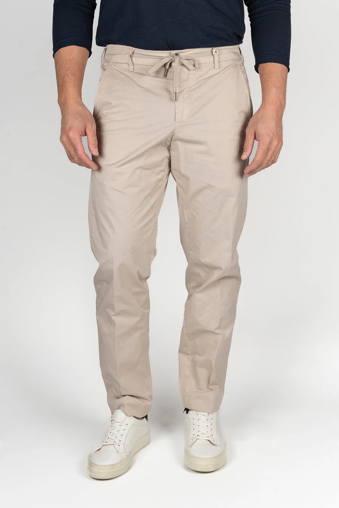 My Myths beige trousers with elasticated waist and drawstring