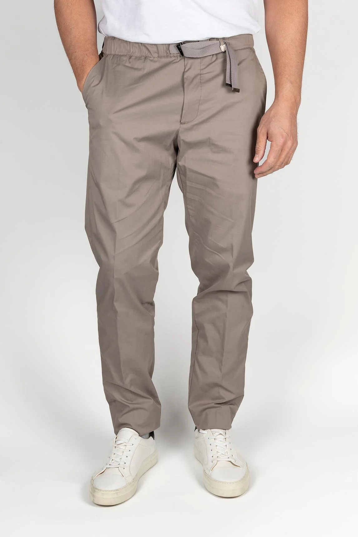 My Myths taupe trousers with drawstring and elasticated waistband