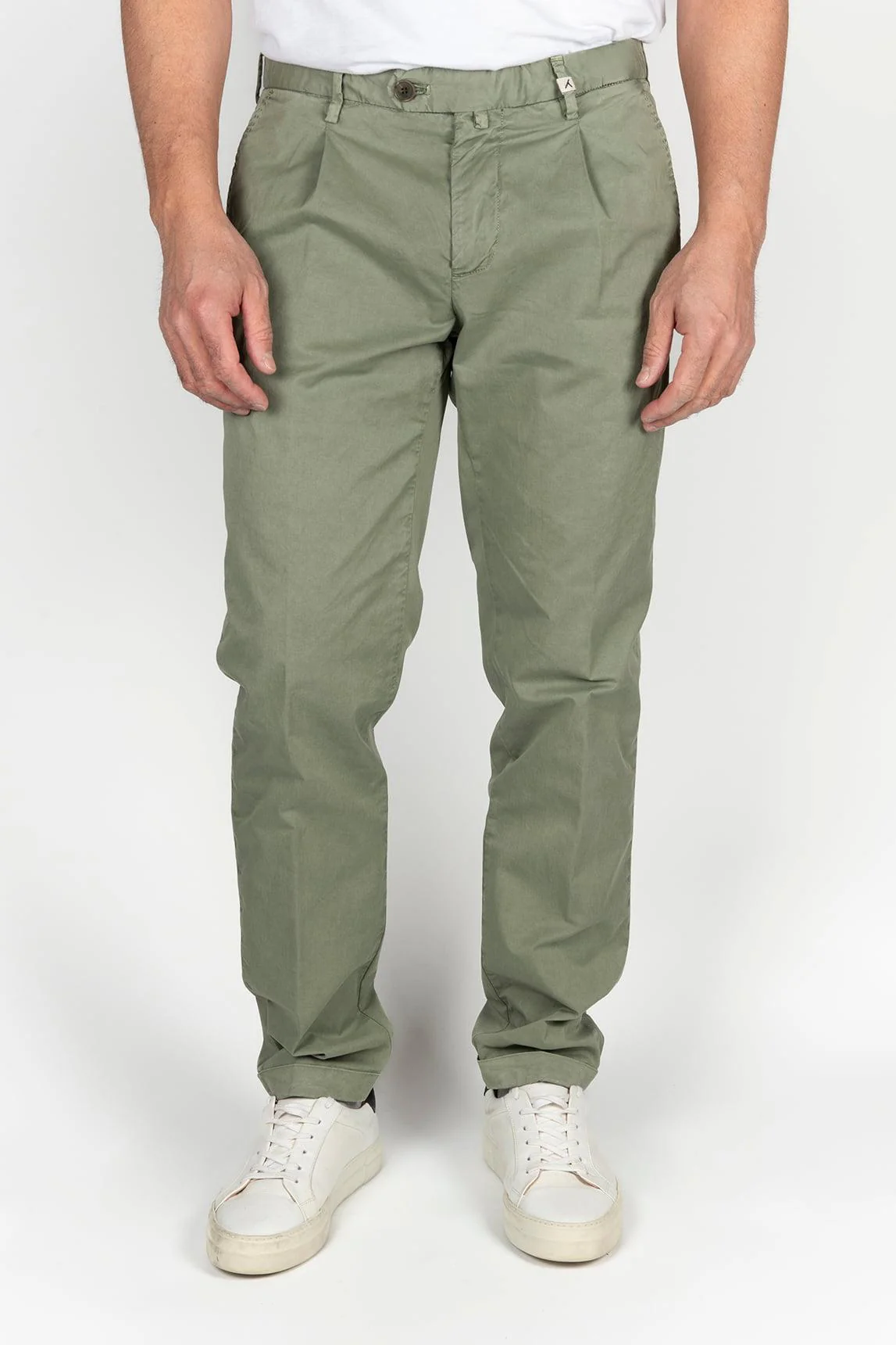 Pistachio green cotton My Myths trousers with pleats
