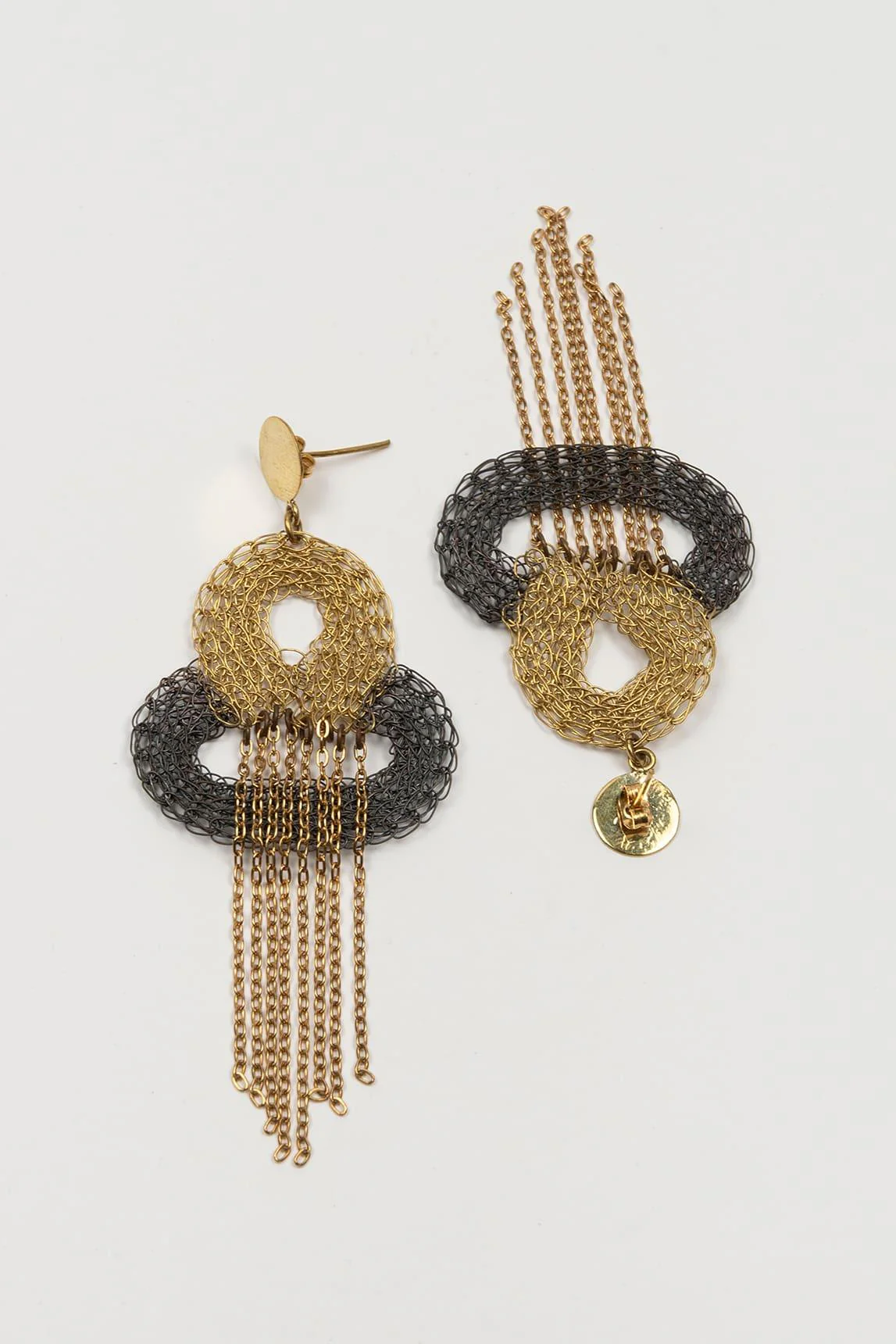 Bicolor Xirel mesh earrings with fringe - Image 2