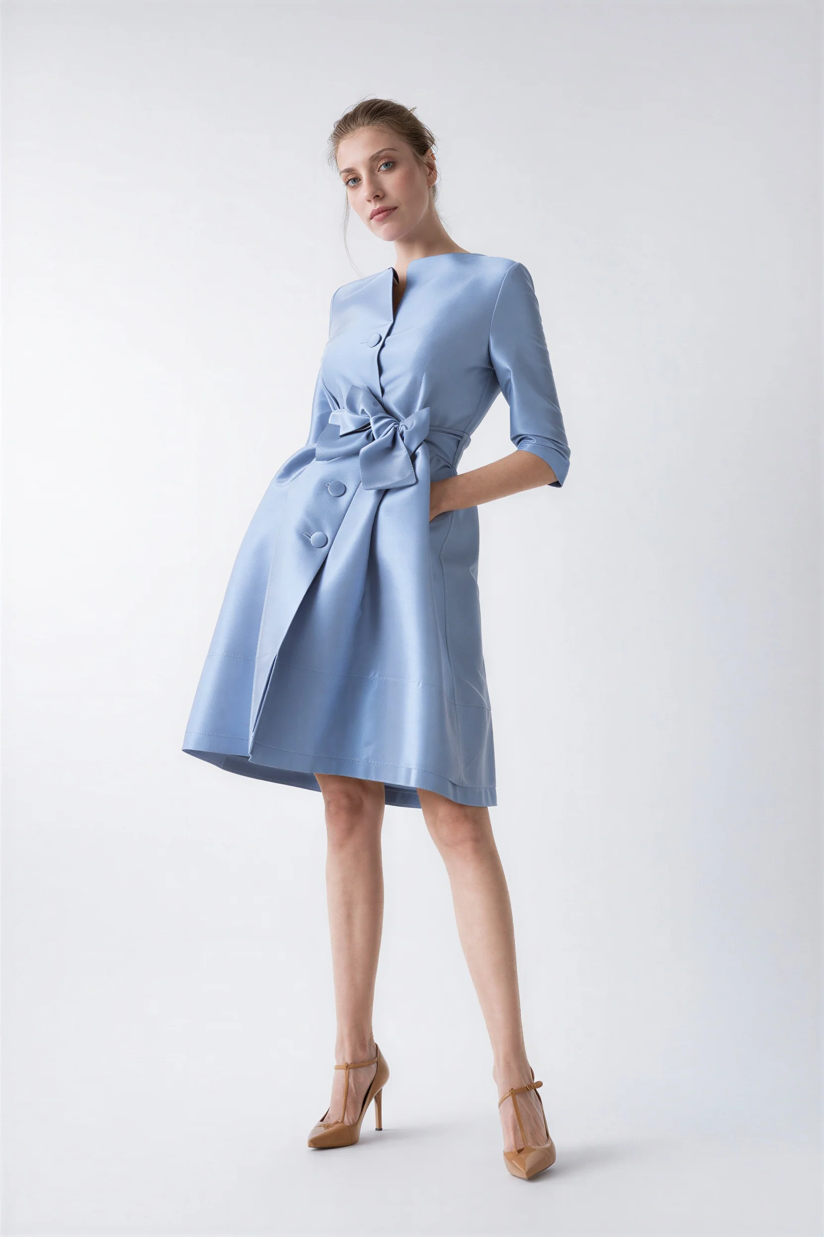 Odelia blue trench coat dress